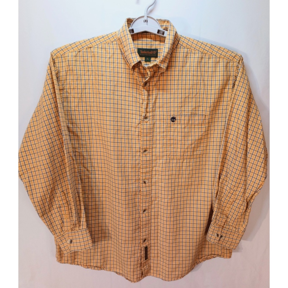 Timberland Weather Gear Long Sleeve Button Down Men's Shirt, XL, Yellow Plaid